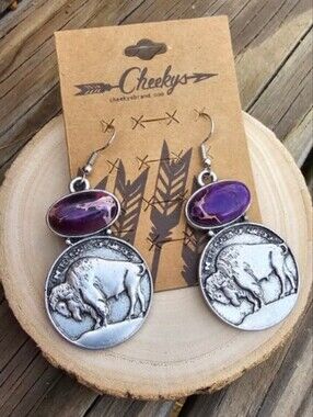 SHAWNEY BUFFALO NICKEL TURQUOISE EARRINGS NWT